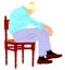 Lonely old man sitting on chair in illustration. Worried senior person. Desperate retiree looking down.