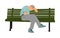 Lonely old man sitting and sleeping on bench in park vector illustration.