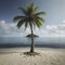 Lonely palm tree on the small island. AI-Generated.