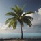 Lonely palm tree on the small island. AI-Generated.