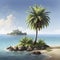 Lonely palm tree on the small island. AI-Generated.