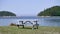 Lonely park Picnic table overlooking the ocean