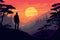 lonely person in forest landscape at sunset adventure design AI generated