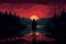lonely person in forest landscape at sunset adventure design AI generated