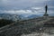 Lonely Person looking for the horizon on granite block in Yosemite National Park