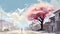 a lonely person standing in front of a big cherry tree, modern cool concept artwork, ai generated image