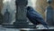 Lonely pigeon perched on old tombstone in tranquil Catholic cemetery generated by AI