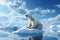 Lonely polar bear standing on an ice floe with blue cool colors. Generative AI