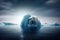 Lonely polar bear stranded on a melting Iceberg. Reprensentation of Climate Change. Generative AI