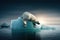 Lonely polar bear stranded on a melting Iceberg. Reprensentation of Climate Change. Generative AI