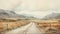 Lonely Road: A Romanticized Watercolor Painting Of A Scottish Countryside