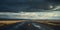 Lonely Road Under Storm Clouds. Desert Highway With Dramatic Dark Sky Above. Generative AI