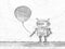 Lonely robot holding a balloon