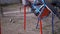 Lonely, Sad Child Swinging on a Swing in the Yard Without Friends. Slow-motion