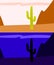 Lonely saguaro cactus in the desert, day and night view, vector