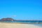 Lonely sailboat at the Desert Coast of Corralejo, Fuerteventura, Spain.