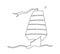 Lonely sailboat at sea. Sign or logo. Continuous line drawing illustration