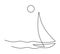 Lonely sailboat at sea. Sign or logo. Continuous line drawing illustration