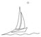 Lonely sailboat at sea. Sign or logo. Continuous line drawing. Vector illustration