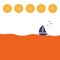 Lonely sailboat on the sea with sun icon