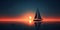 A lonely sailing boat floating in the ocean at sunset. Minimalist sailing background.