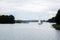 A lonely sailing boat at the lake near Trakai castle