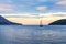 Lonely ship in the harbour of Budva, Montenegro, sunset view