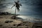 Lonely Single palm tree on uninhabited island. Generate ai