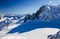 Lonely ski slope in the top of french Alps. Perfect winter holiday in Chamonix Mont Blanc.