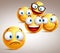 Lonely smiley face vector character concept with group of funny faces of friends