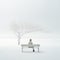 Lonely Surrealist Portrait: Minimalist Bench In Snow