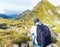 Lonely tourist exploring Fagaras Mountains near Balea Lake