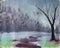 Lonely tree in a fog, oil painting