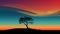 Lonely Tree Silhouetted Against Colorful Background - Romantic Illustration