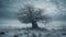 Lonely tree stands amid snowy winter landscape generated by AI