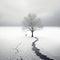 Lonely Tree Surreal Metaphorical Scene In Monochromatic Minimalist Portrait