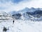 Lonely trekker  hiking in front of Nilgiri himalaya from Jomshom Mustang ,Nepal