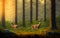 Lonely two deers in the summer landscape at sunrise.Generative Al Illustration