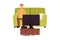 Lonely unhappy man sitting in front of TV, flat vector illustration isolated.