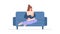 Lonely upset woman sitting on couch at home, flat vector illustration isolated.