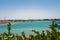 Lonely wicker parasols at El Gouna beach. Red Sea, Egypt