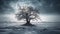 Lonely winter landscape of old forest trees generated by AI