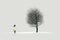 Lonely woman next to a tree. Loneliness concept. Created with generative AI technology