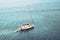 Lonely yacht in the ocean. fishing boat in the sea