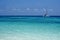 Lonely Yacht Parked Azure Sand Coast Beach Tropical Landscape