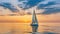 Lonely yacht sailing in the Mediterranean sea at amazing sunset - Sailing luxury yacht with white sails in the Sea. Generative AI