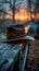 Lonesome Cowboy Hat Resting on a Barn Beam at Dusk The hat blurs with the wood