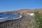 Lonesome remote beach on volcanic canary island Lanzarote