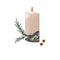 Long aroma candle with carved shape. Aesthetic aromatic design element for home. Candlelight, square wax with flame for