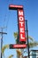 LONG BEACH, CALIFORNIA - 18 OCT 2023: Sign closeup at the Colorado Motel on Pacific Coast Highway, PCH